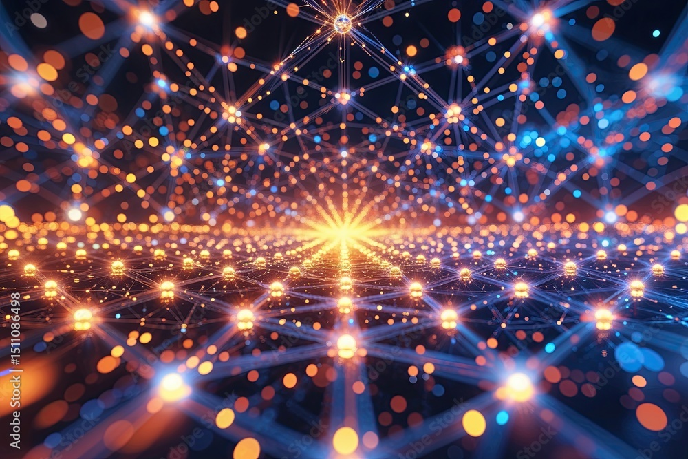 Obraz premium Advanced Online Matrix Design Featuring Vibrant Particles and Data Connectivity Framework