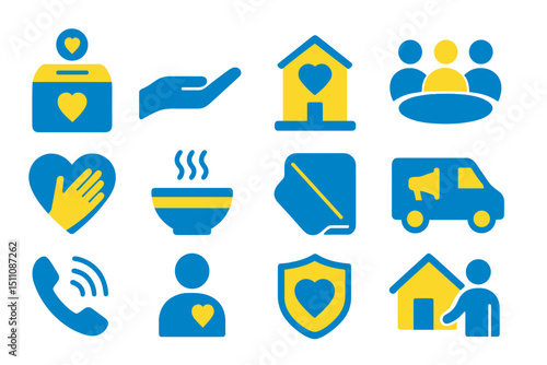 Charity icons highlighting donation, community, and support symbols