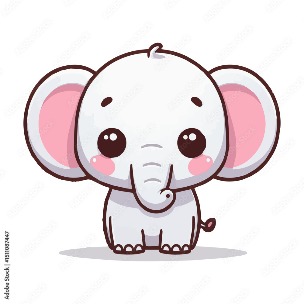 Naklejka premium A postcard with a cartoon baby elephant. A color illustration on a white isolated background. Vector graphics. EPS.