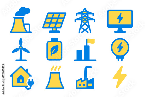 Electricity and clean energy icons highlighting renewable power sources