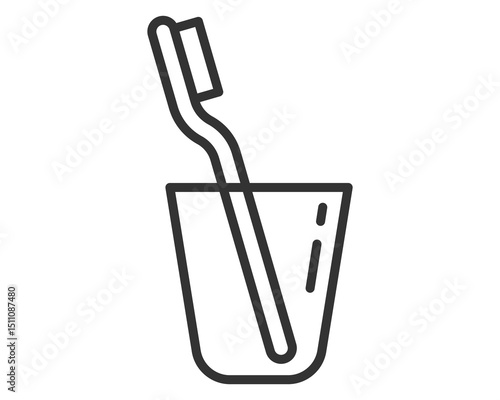 Minimalist outline of a toothbrush in a glass. Symbol for dental hygiene, morning routine, and selfcare. Perfect for health, beauty, and lifestyle content.
