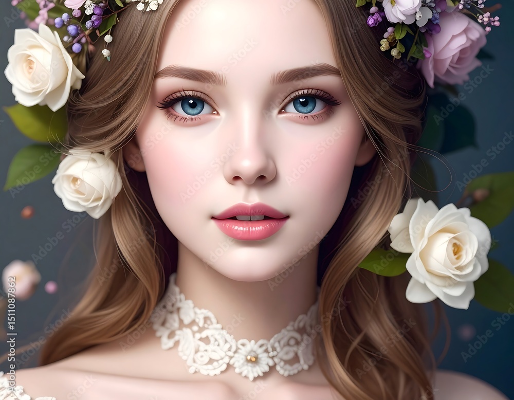 Naklejka premium Floral portrait of a young woman