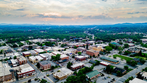 aerial view of downtown hendersonville, north carolina usa at golden hour