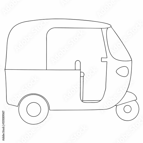  Auto rickshaw coloring page simple and minimal line art illustration on white background