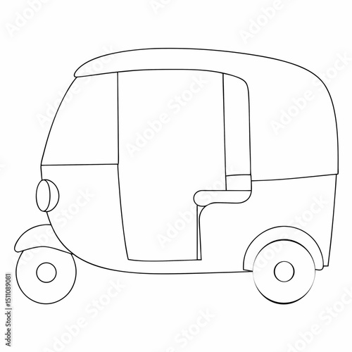  Auto rickshaw coloring page simple and minimal line art illustration on white background