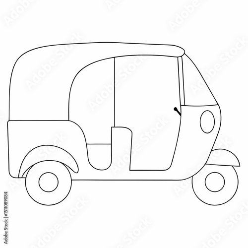  Auto rickshaw coloring page simple and minimal line art illustration on white background