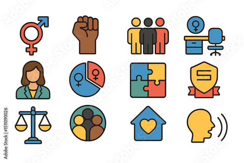 Gender equality icons representing diversity and inclusivity in society