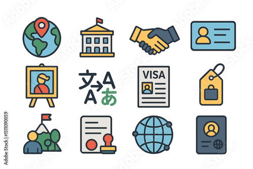 International travel and visa icons for global journey planning