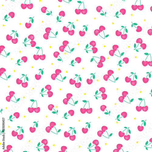 Bright cherry pink and yellow hearts seamless