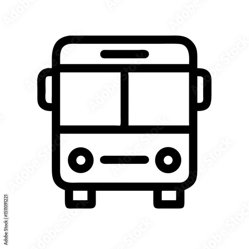 Public Transport Bus Icon – Outline Front View Vector:
Minimal outline vector icon of a city bus from the front, suitable for transit apps, public transportation guides, and urban mobility projects.