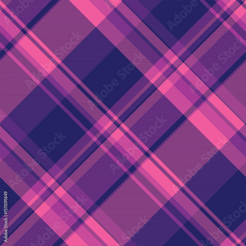 Professional pattern background texture, short seamless textile plaid. Gentle tartan check fabric vector in indigo and pink colors.