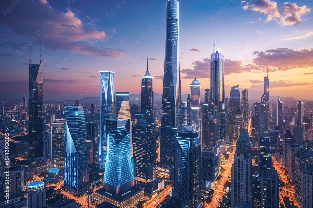 Fototapeta premium Innovative Wireless Technology and Modern Design in a Vibrant City Skyline