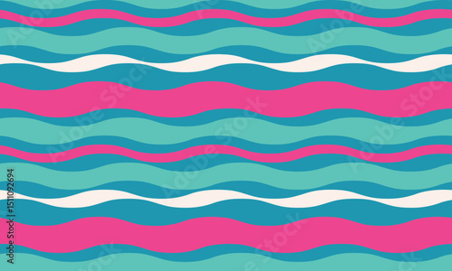Vibrant wavy stripes in teal, pink, and white create a playful, summery pattern perfect for website backgrounds, textile designs, or cheerful branding.