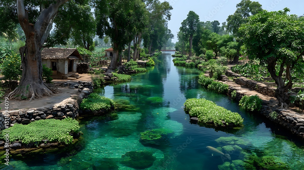 Naklejka premium Beautiful natural garden pond with clear water high resolution image