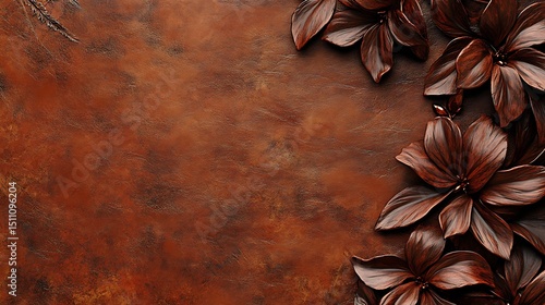 Brown leather background with stylized flowers
