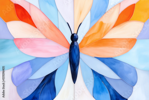 A stunning butterfly artwork fills the wall with brilliant colors and delicate shapes, capturing the attention of viewers in an artistic gallery setting
