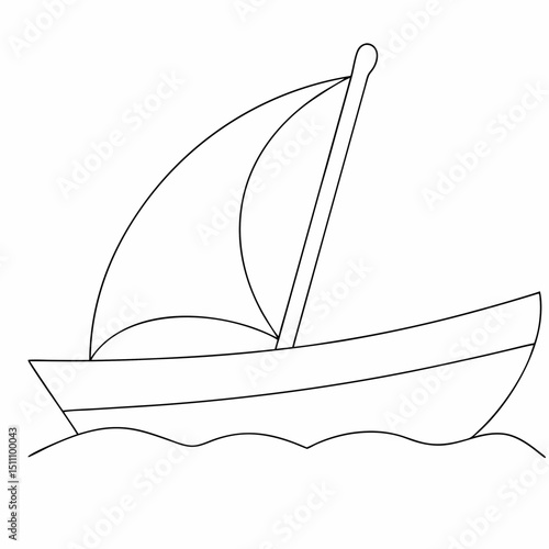 Boat coloring page simple and minimal line art illustration on white background