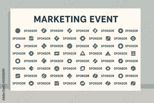 Vector illustration of Marketing Event sponsor wall with multiple generic logos. Ideal for conference backdrops, exhibition displays, press walls, or trade show branding and sponsorship presentations.