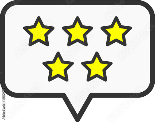Outlined Balloon Rating Icon with Five Stars