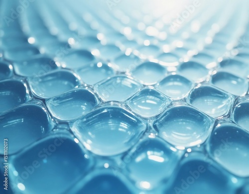 Light filters through the undulating layers of corrugated glass, casting tranquil blue reflections on the surface. A moment of calm and artistry captured in a beautiful morning glow Generative AI