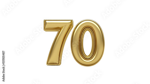 Gold Number 70 Seventy, Anniversary, Celebration, 3D Render