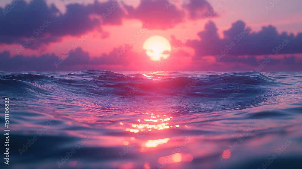 Fototapeta premium Sunset Over Ocean with Vibrant Pink and Purple Sky
