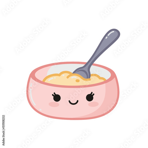 Baby Bowl Microwave Safe Icon. Pink illustration. Heating infant food safely. For product packaging, app features, parenting blogs