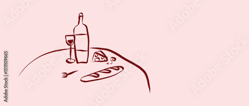 Hand drawn coquette dinner doodles. Vintage cute symbols with la dolce vita aesthetic in simple crayon and sketch style. Trendy art for menus and wedding invitations. whimsical vector illustration.