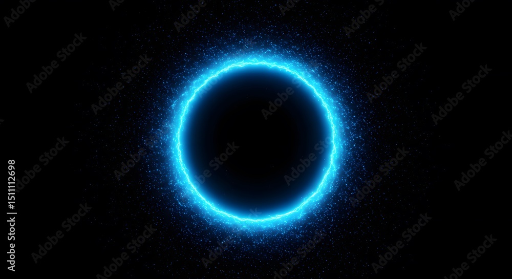 Blue Glowing Ring on Black Background Blue Glowing Ring on Black Background