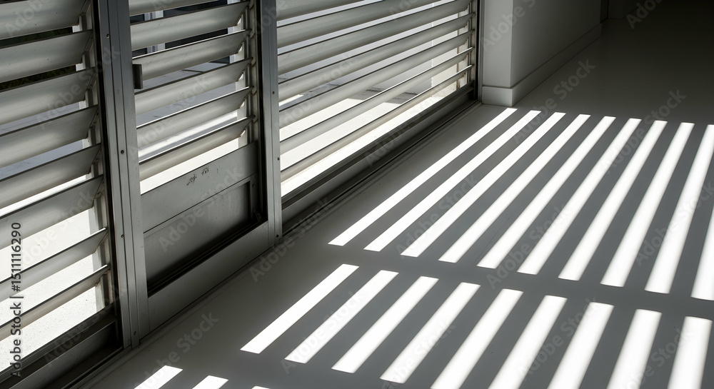 Obraz premium Abstract Interior Sunlight Through Blinds Creates Pattern On The Floor