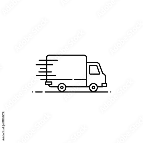 Delivery truck moving quickly on the road with motion lines  