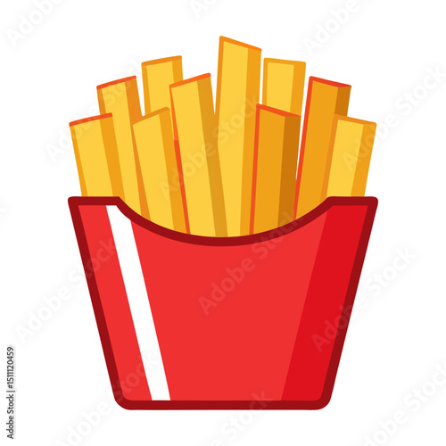 A vibrant red carton filled with golden-yellow french fries, symbolizing fast food, snacks, or a popular side dish.