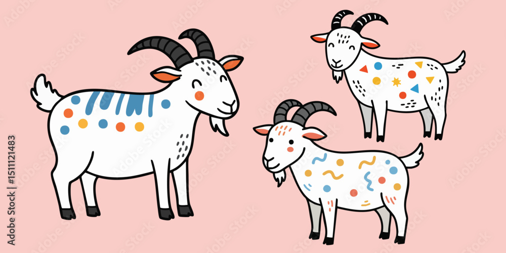 Obraz premium Patterned Cartoon Goats for Eid