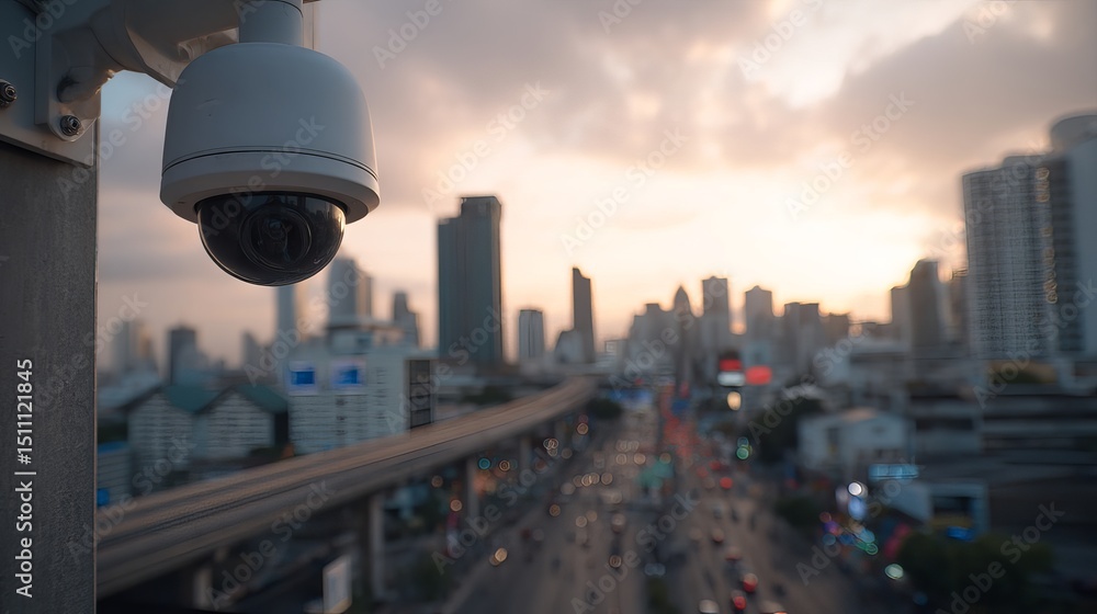Trafficmonitoring CCTV on skyscraper rooftop Highrise technology tracking movement in urban background Trafficmonitoring CCTV on skyscraper rooftop Highrise technology tracking movement in urban background