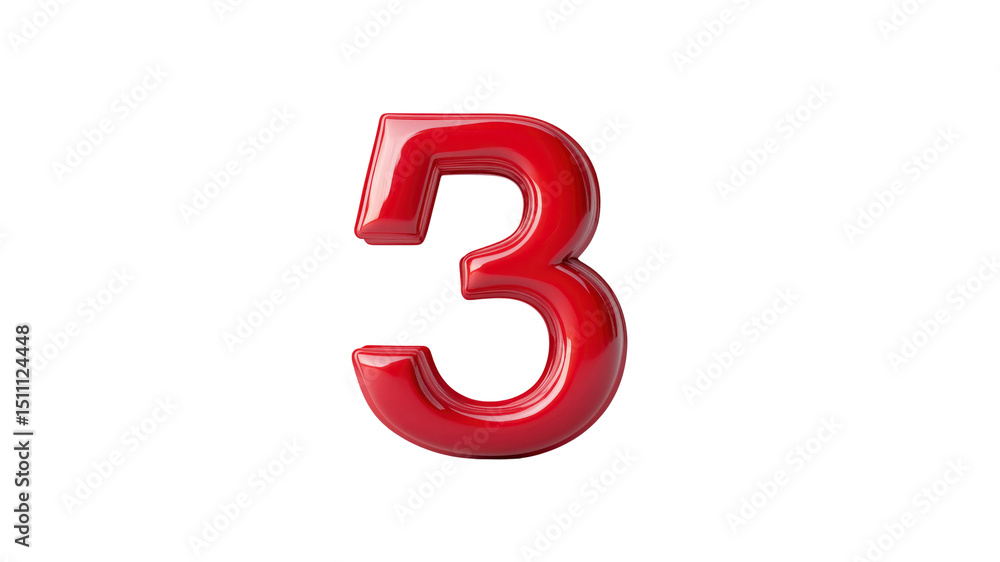 Glossy Red Number Three 3D Render on Transparent Background Glossy Red Number Three 3D Render on Transparent Background