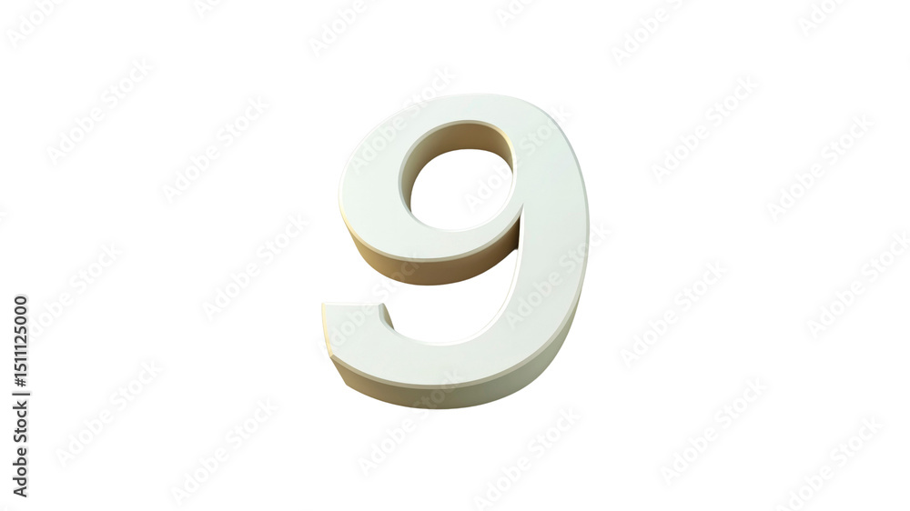 3D Render of Number Nine - White on Transparent Background 3D Render of Number Nine - White on Transparent Background