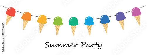 ice cream banner, summer party invitation, colorful vector illustration