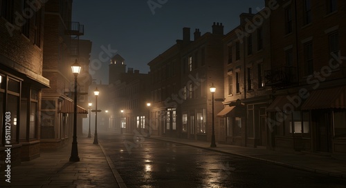 A 1930s fictional city center night and lights
