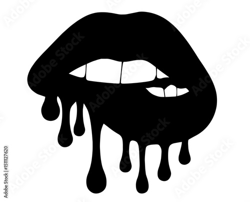 Silhouette of Dripping Lips with Bite – Bold Pop Art Style, Sensual Expression, Fashion, Modern Graphic for Prints, Stickers, and Creative Design 

