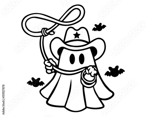 Cute Cowboy Ghost with Lasso and Bats – Fun Halloween Cartoon Character