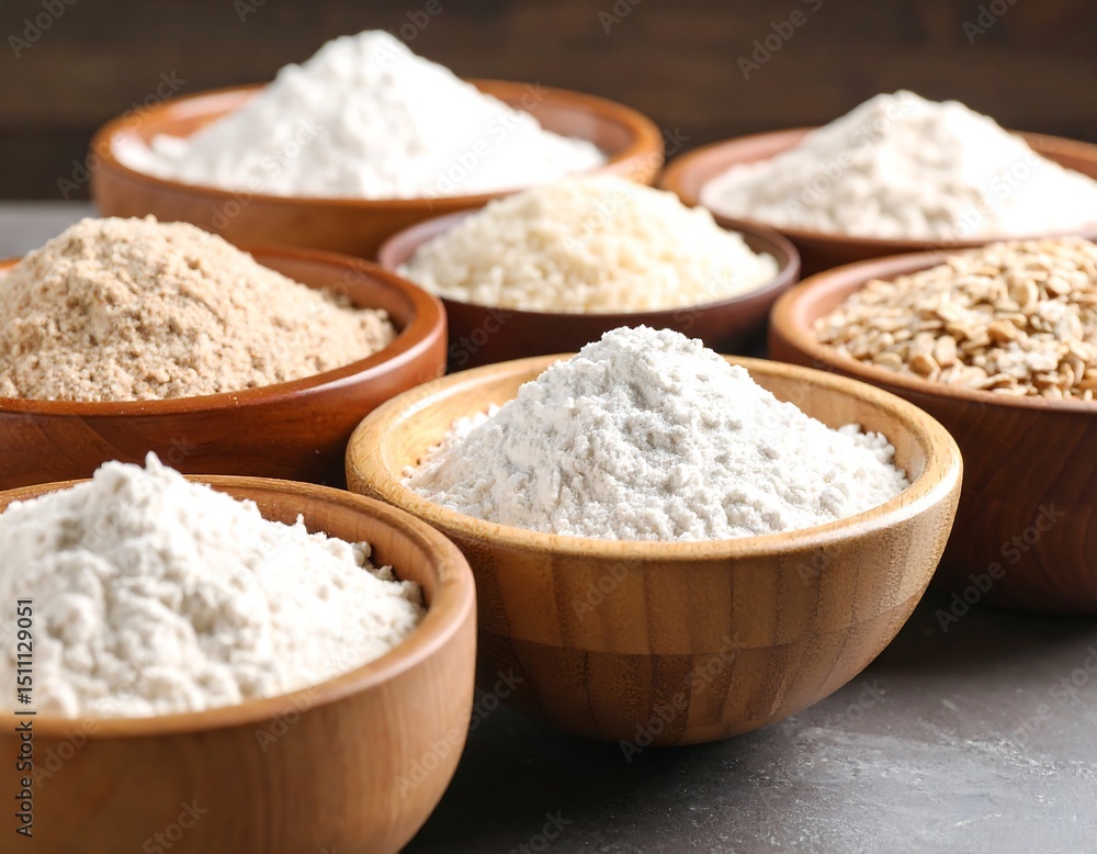 Various flours in wooden bowls (1) Various flours in wooden bowls (1)
