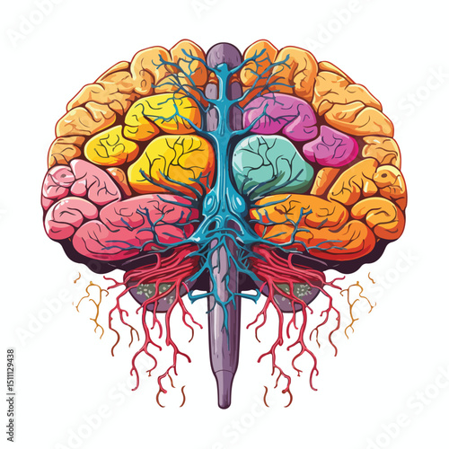 Detailed Vector Illustration of Human Brain Organ Health Memory Anatomy