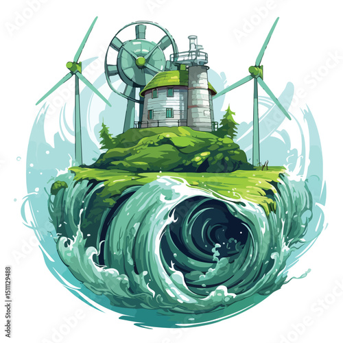 Hydroelectric Green Energy Vector Illustration for Sustainable Power Generation