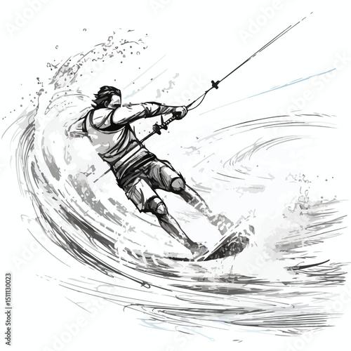 Professional Vector Illustration of Kitesurfing Water Sport Activities