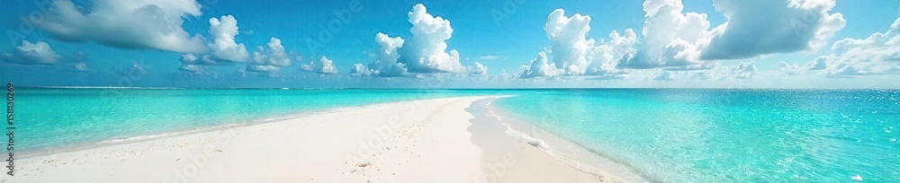 Naklejka premium Sun-kissed white sand meets turquoise water, creating a breathtaking Florida beach scene Perfect for travel, vacation, and summer themes Serenity, relaxation, and natural beauty abound , sky, beach