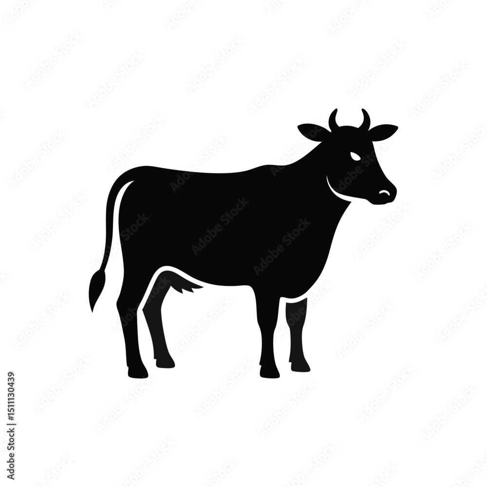 black silhouette of a cow, cow silhouette icon on white background. black silhouette of a cow, cow silhouette icon on white background.