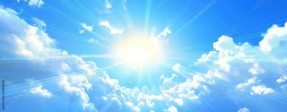Heavenly Sunshine Bright Blue Sky and Fluffy Clouds Background Heavenly Sunshine Bright Blue Sky and Fluffy Clouds Background
