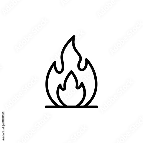 Flame icon in simple line art style representing fire concept  