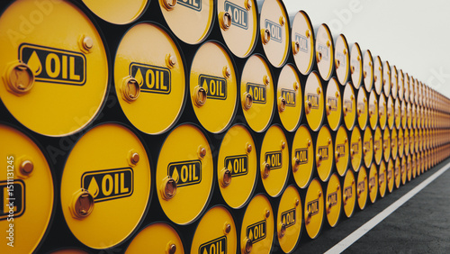 Industrial Oil Barrels Arranged in Perfect Rows for Storage and Distribution