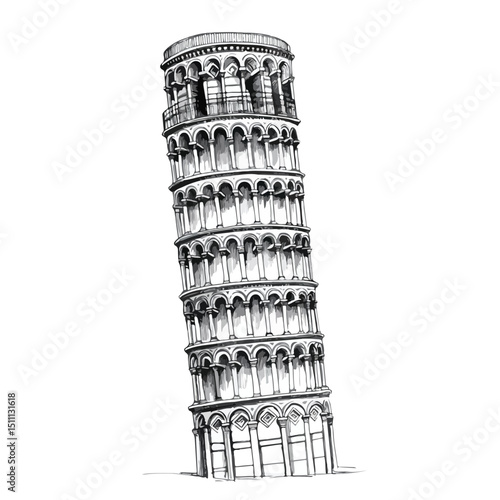 Detailed Pisa Tower Monument Scribble Vector Illustration for Editorials